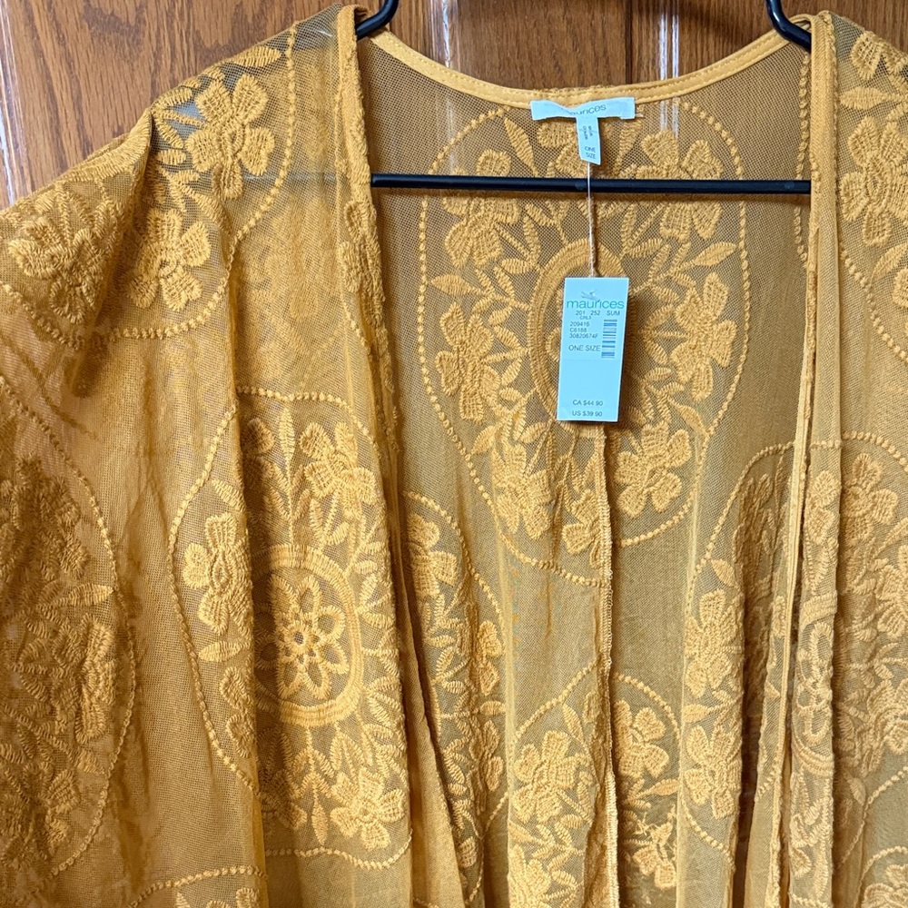 Golden Floral Kimono Cover Up NEW One Size Vibrant and Stylish! - Picture 3 of 8